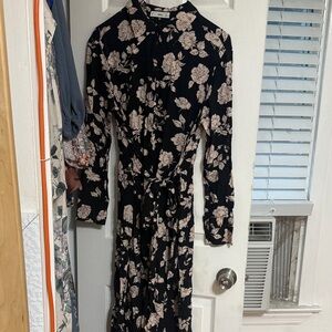 Mango Black Maxi Dress with Blush Floral Print